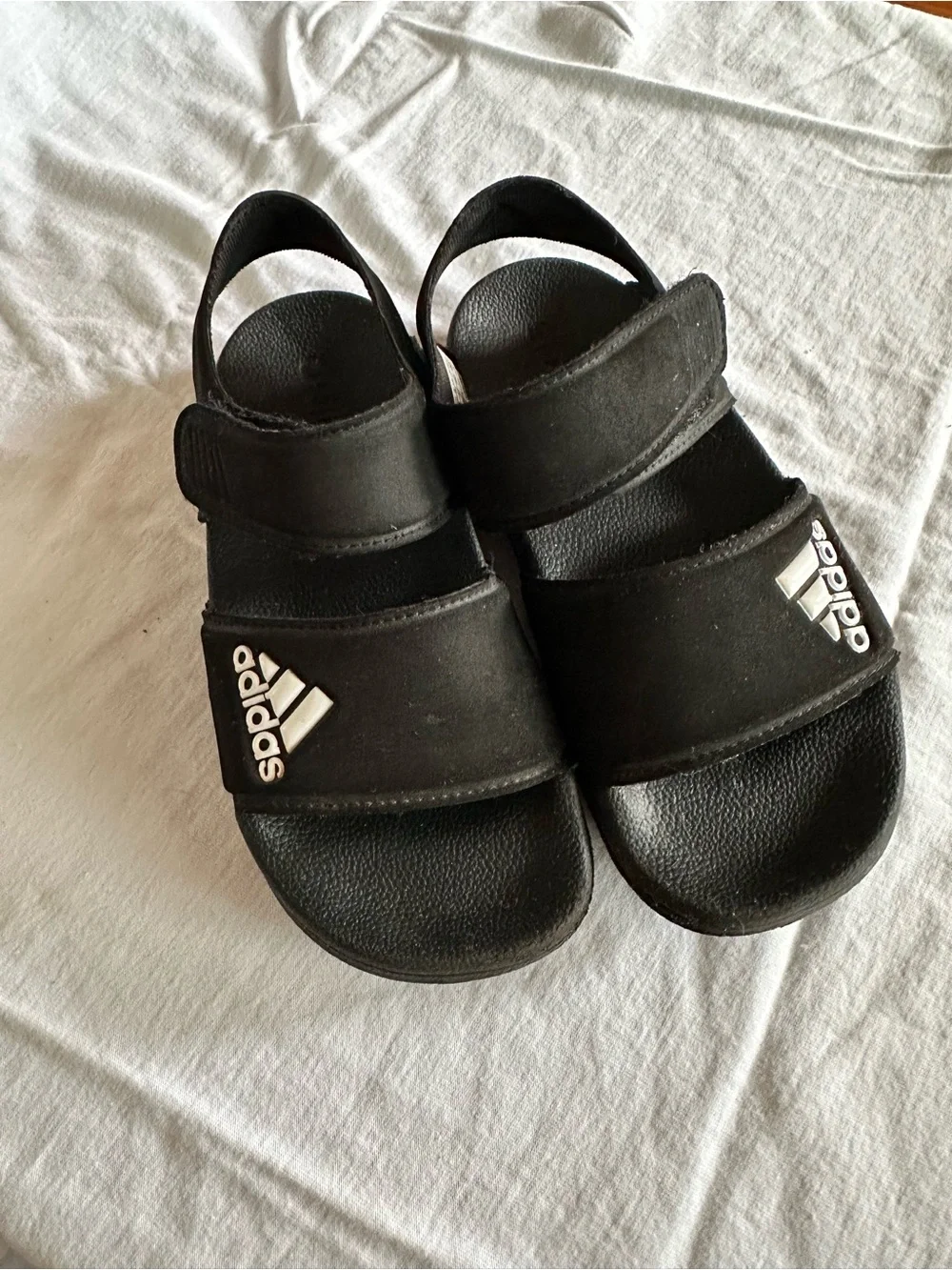 adidas Kids Black Double-Strap Slide Sandals